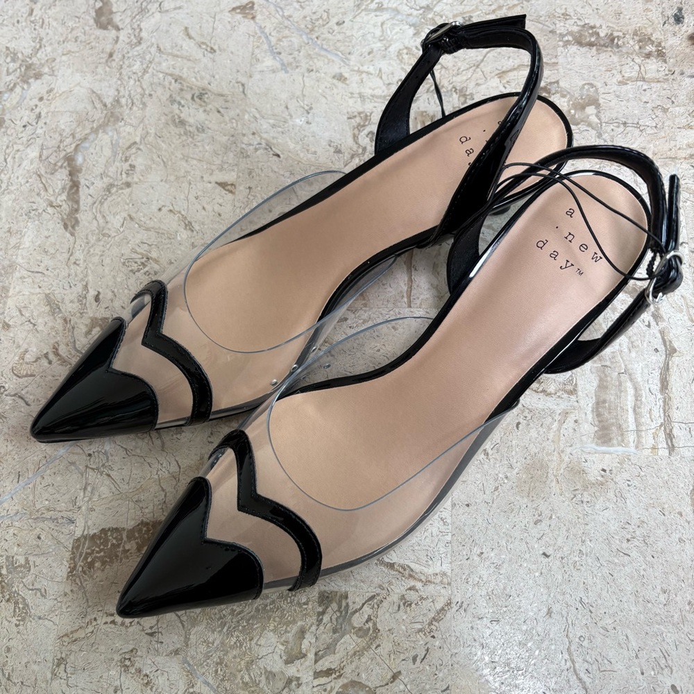 Eleanor Heart Slingback Pointed Toe Kitten Heel A New Day Size 9, 8, 7
